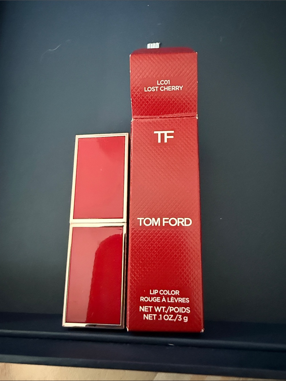 Tom Ford Lip Color LC01 Lost Cherry - Red with Gold Accents